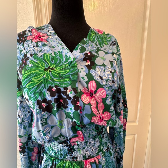 Lilly Pulitzer Sz 4 Loubella Smocked Midi Dress Multi Soiree All Day - Picture 7 of 16